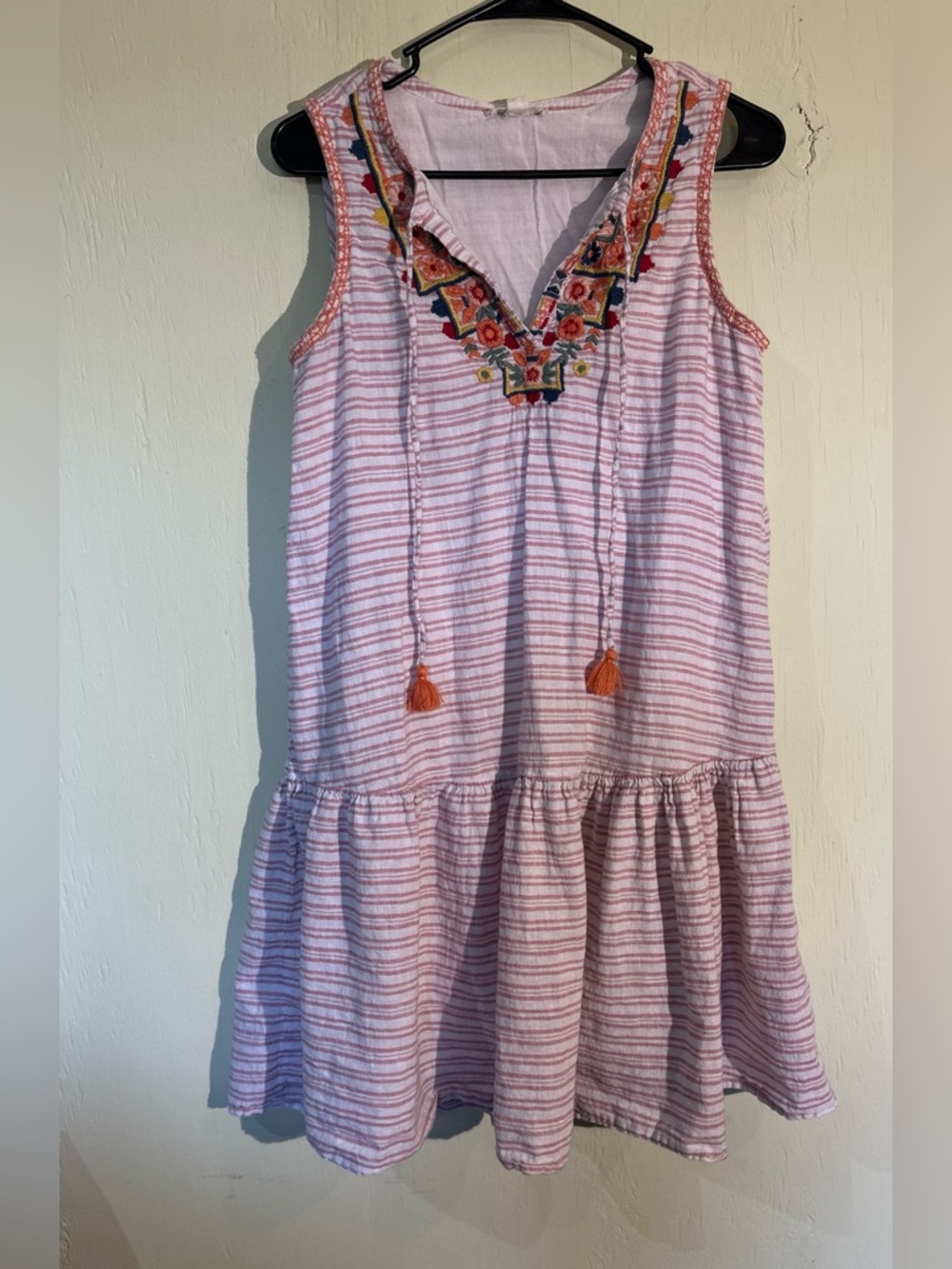 Beachlunchlounge Daphine Boho Embroidered Striped Mini Dress pink & white medium